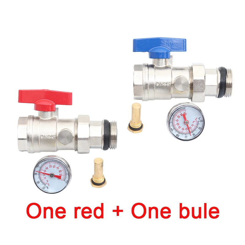 One Set / DN25 Brass Ball Valve with Thermometer 0~100 For Manifold Underfloor Heating System