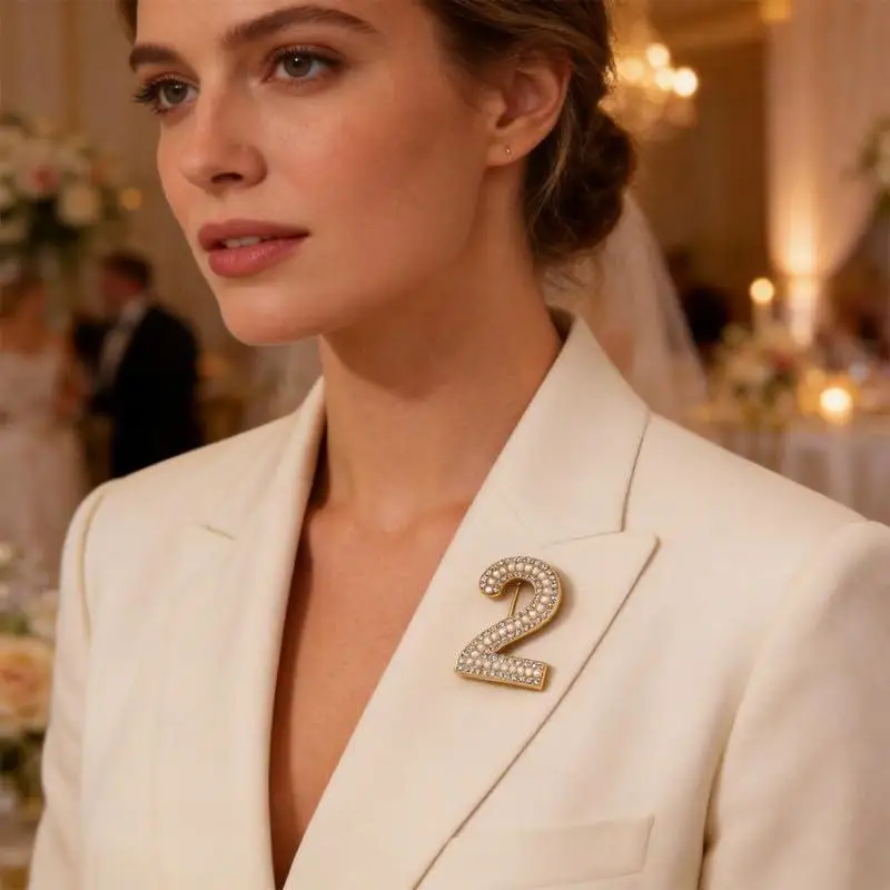 0-9 Number Brooches Sparkly Rhinestone Pearl Inlaid Unisex Lapel Pins for Cocktail Party Daily Outfit Women Men Accessory