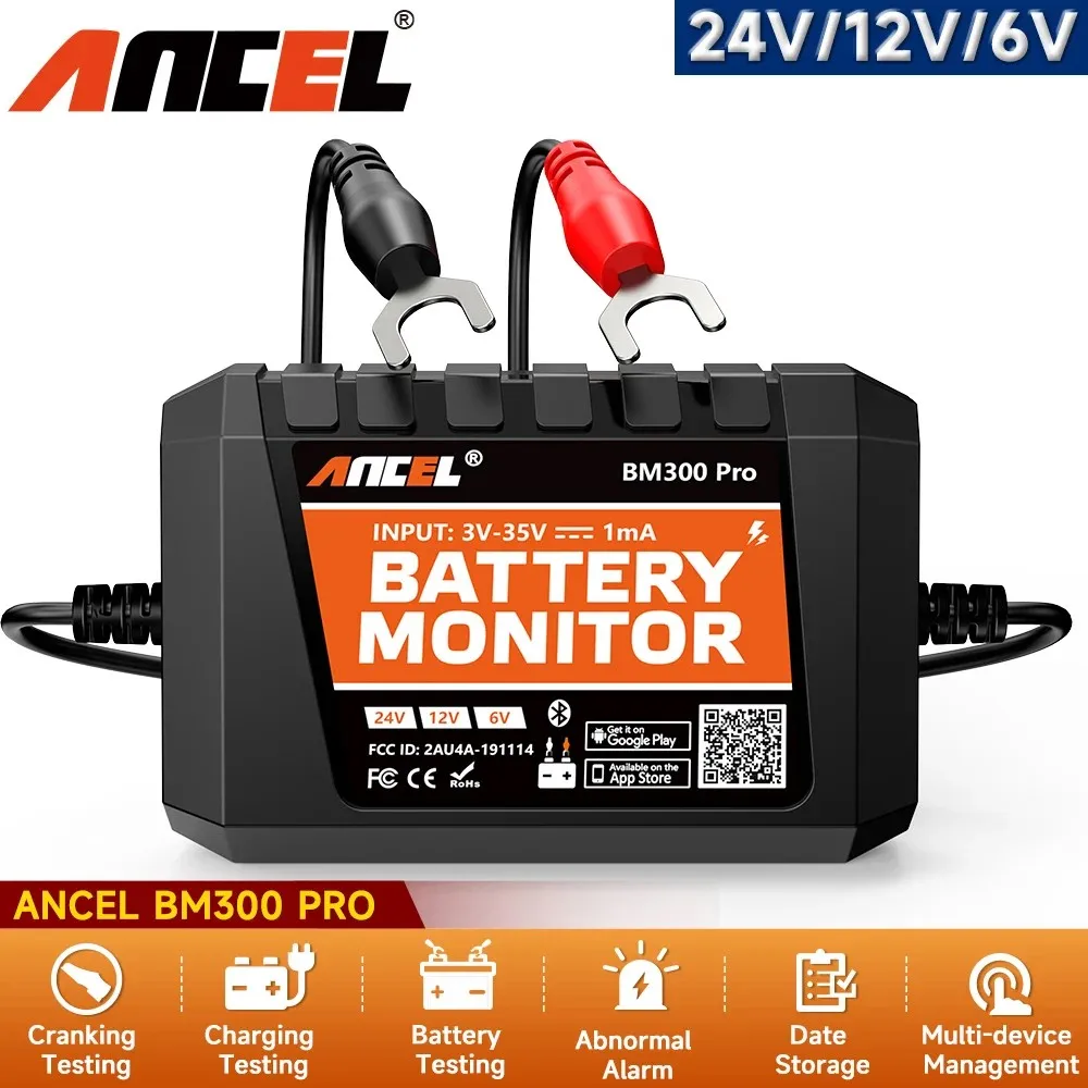 

ANCEL BM300 PRO Bluetooth Battery Monitor Tester 6V/12V/24V SOH SOC Battery Health Analyzer Battery Tools for Car Motorcycle