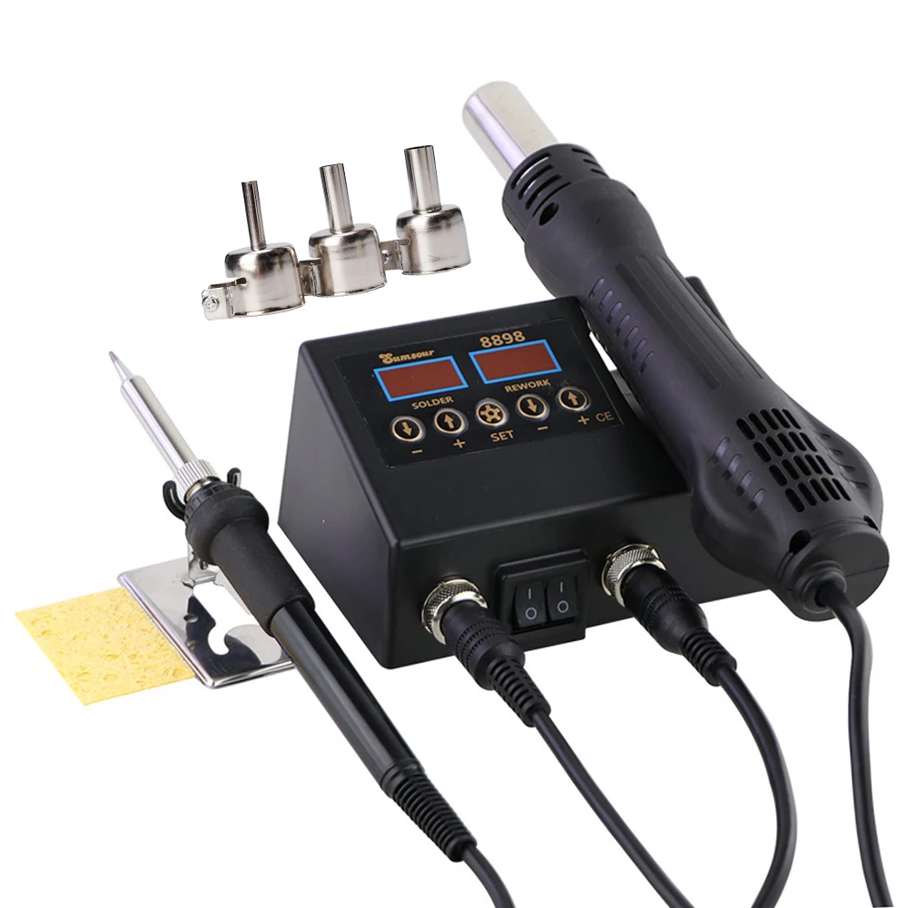 8898 2 in 1 Hot Air SMD Rework Soldering Station 600W Fast Heating Hot Air Gun Soldering Station with LED Display Screen