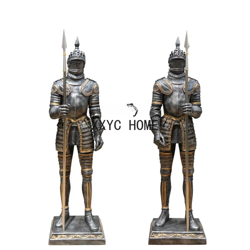 yj European-Style Welcome Character Decoration Retro Armor Warrior Bar Lobby Large Props