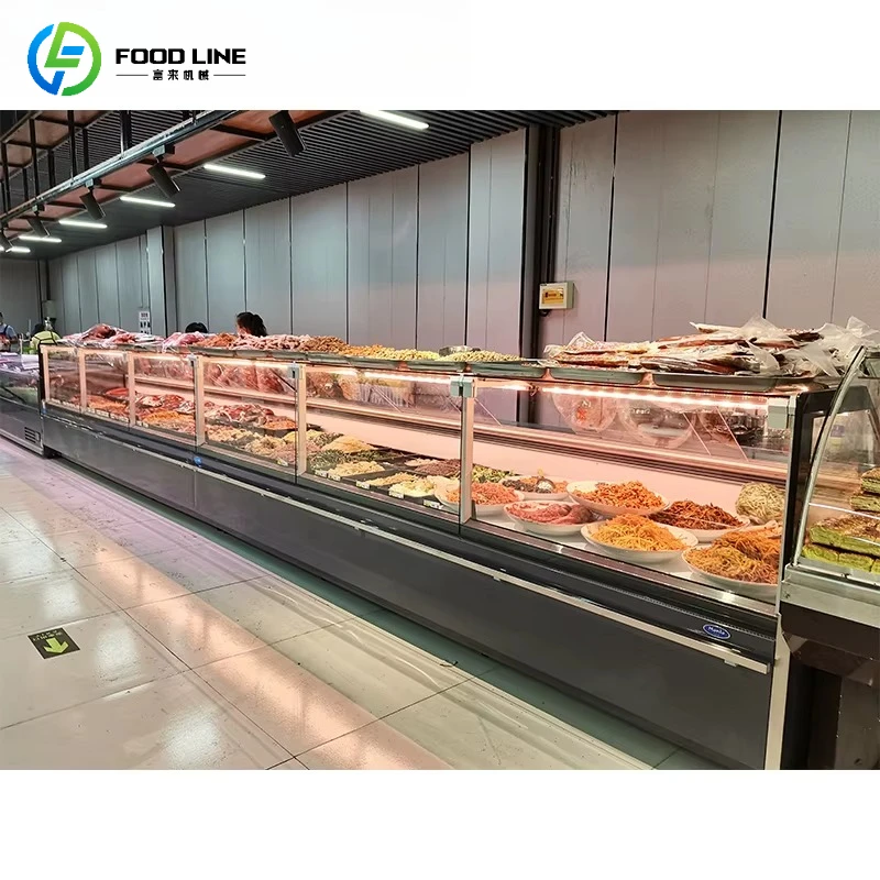 

Коммерческая витрина для мяса в супермаркете, морозильная камера, охлаждаемая витрина для куриных колбас, рыбы, витрина для продажи