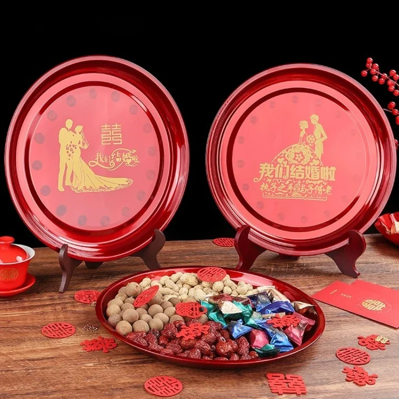 

Chinese Wedding Stainless Steel Dessert Tray, Candy Tray, Red Dried Fruit Tray, Wedding Supplies Decoration Tray Japanese Dishes