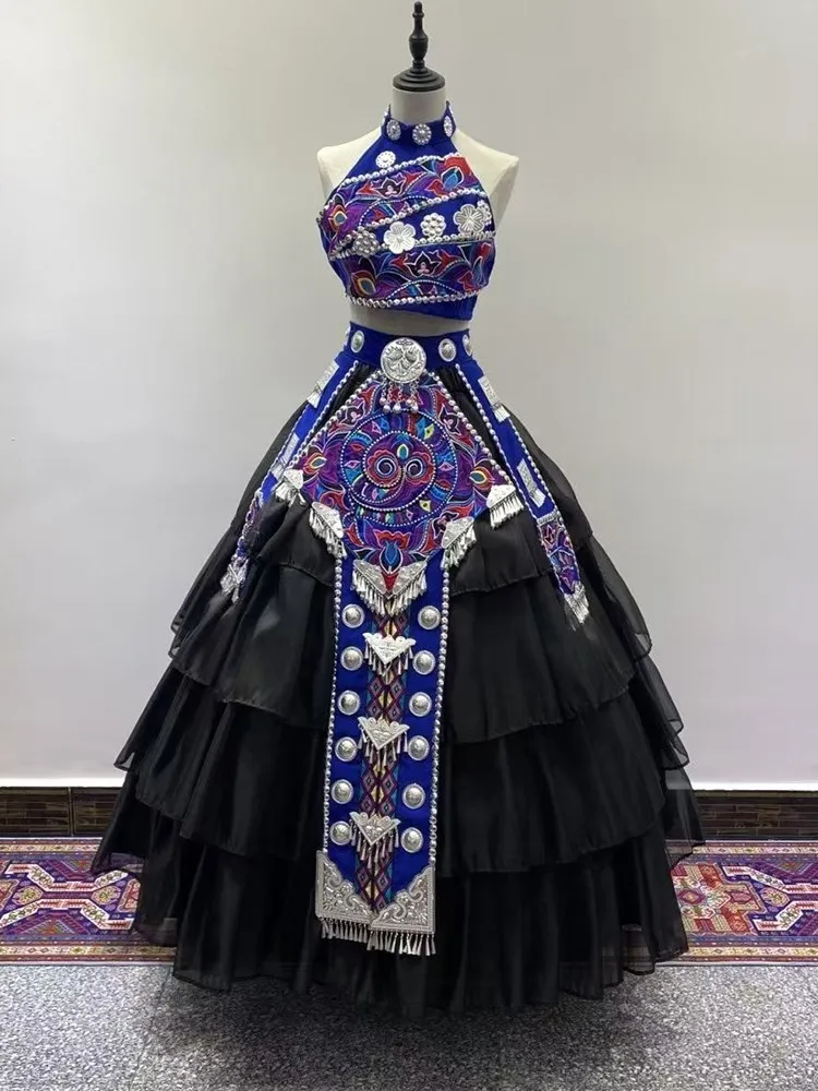 Nieuwe kleding rood en blauw beste vriend etnische jurk set hoed prestatie kostuum