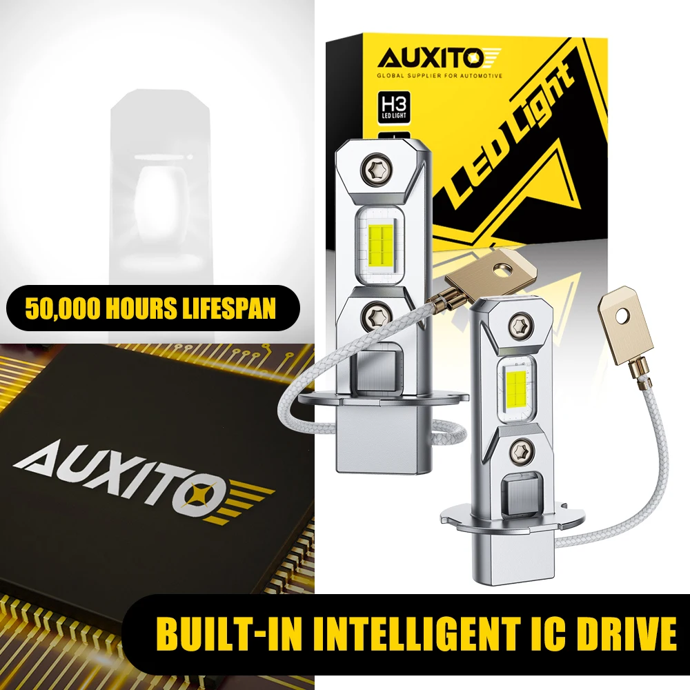 AUXITO 2Pcs 12V H3 LED Fog Light Bulb Super Bright 6500K White Yellow Car Driving Running Lamp Headlight DRL Fanless 1:1 Design