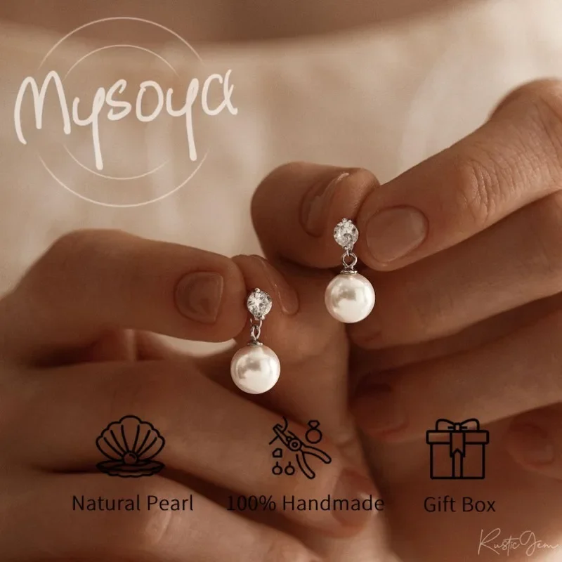 

MYSOYA серьги-гвоздики с натуральным жемчугом и ракушками, простые свадебные серьги с подарочной коробкой, идеальный подарок на день рождения, свадьбу, подарок для влюбленных
