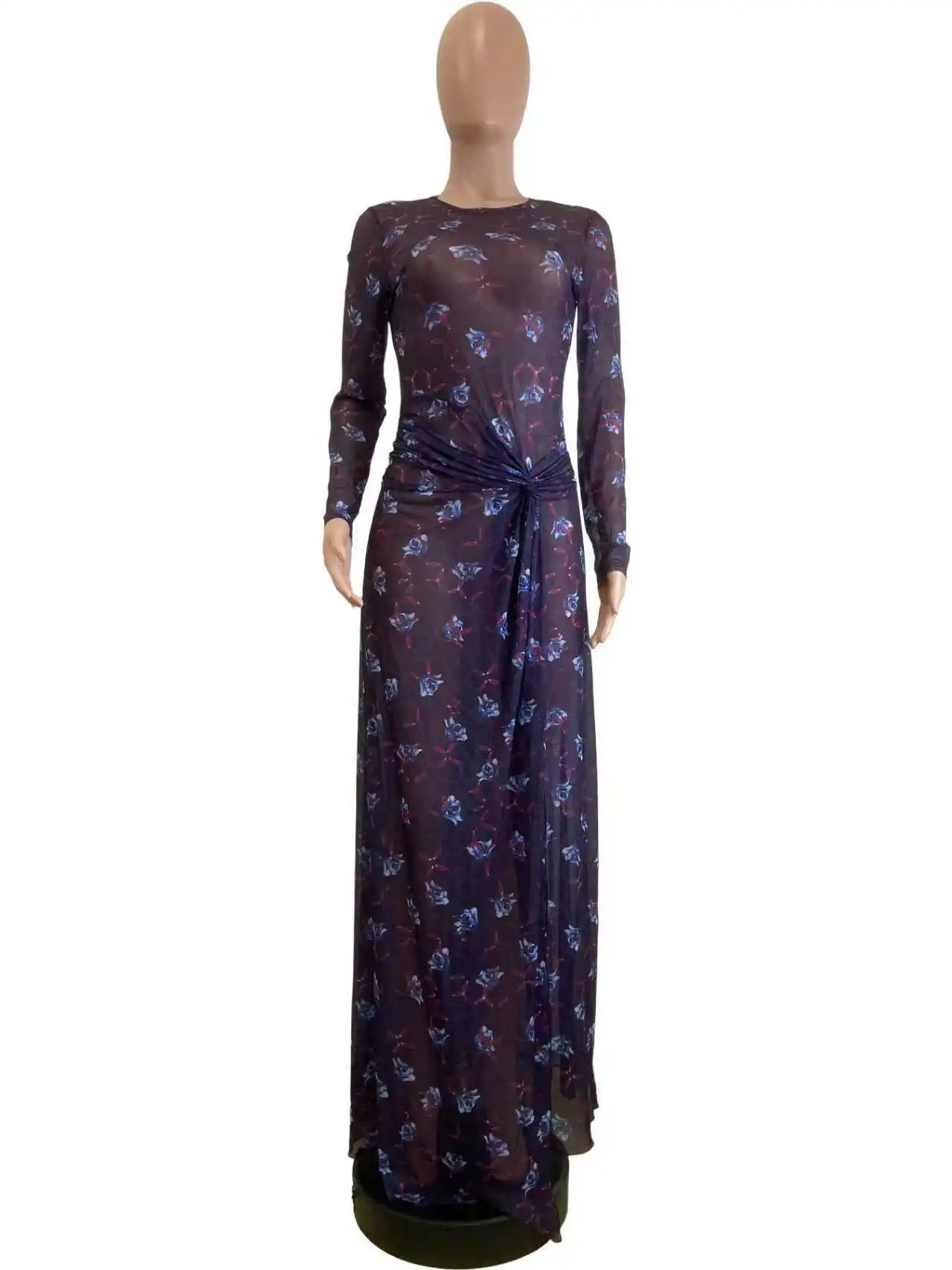 Y6067 ชุดเดรสแฟชั่นผู้หญิงใหม่ ประจำปี 2025 สำหรับฤดูใบไม้ร่วงและฤดูหนาว ดีไซน์หรูหรา ผ้าตาข่าย ผ่าสูง แขนยาว