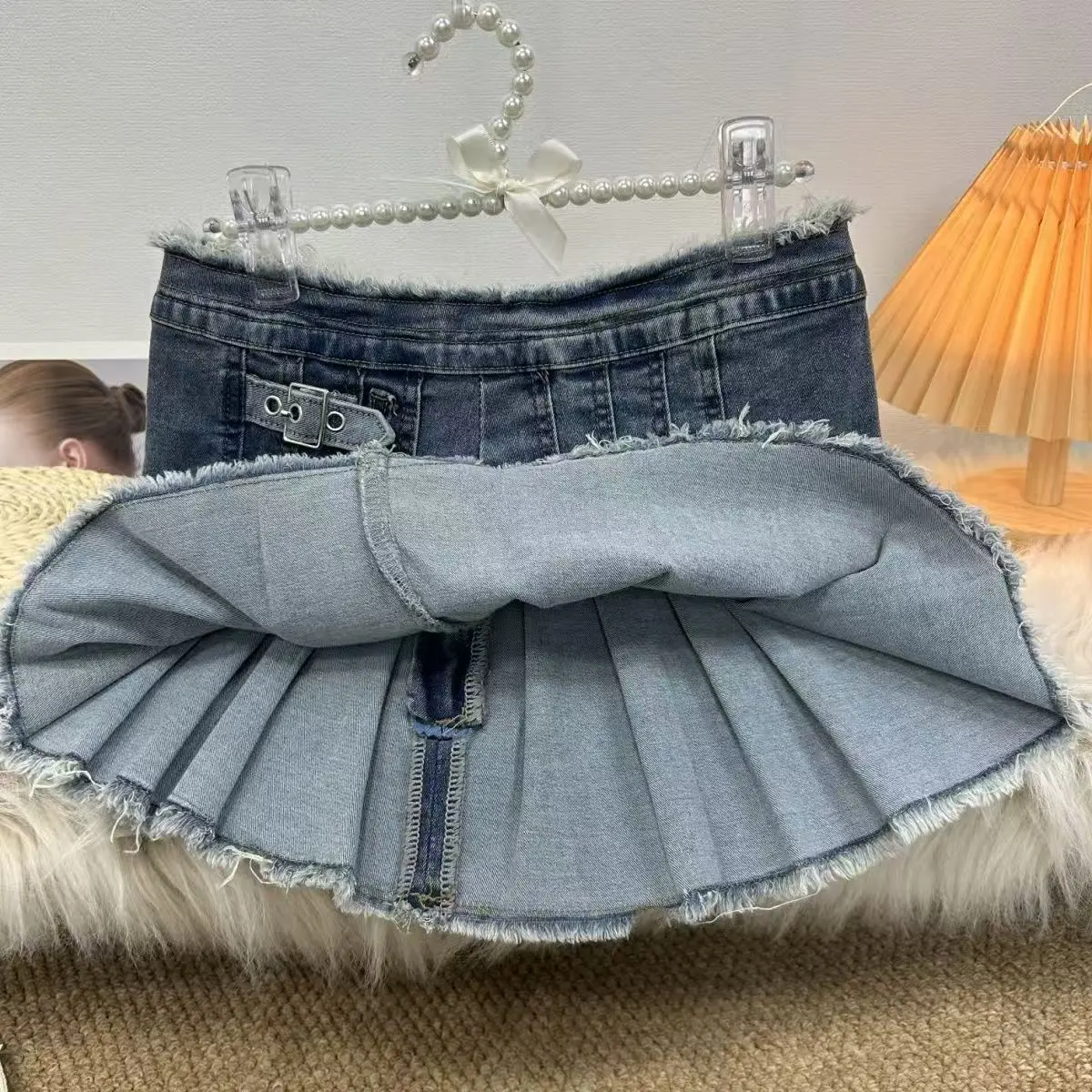 Y2K Retro Sexy Hot Girl Geplooide Haren Vintage Blauwe Denim Rok Vrouwen Amerikaanse Harajuku Nieuwe Trend Mode Hoge Taille Rok
