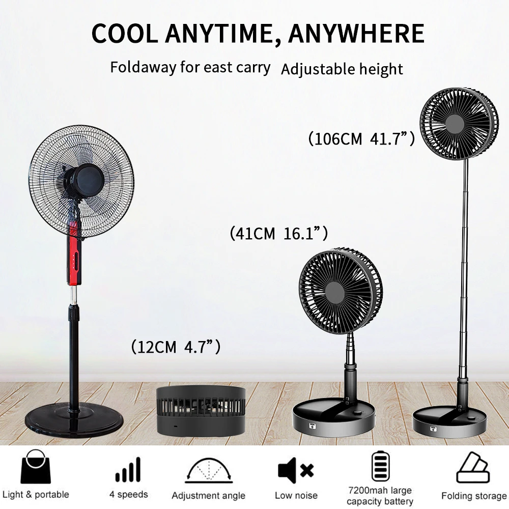 UN UNITEDTIME Desk Portable fan, My Foldaway Travel fan with remote Control Timer, Battery Operated or USB Powered,