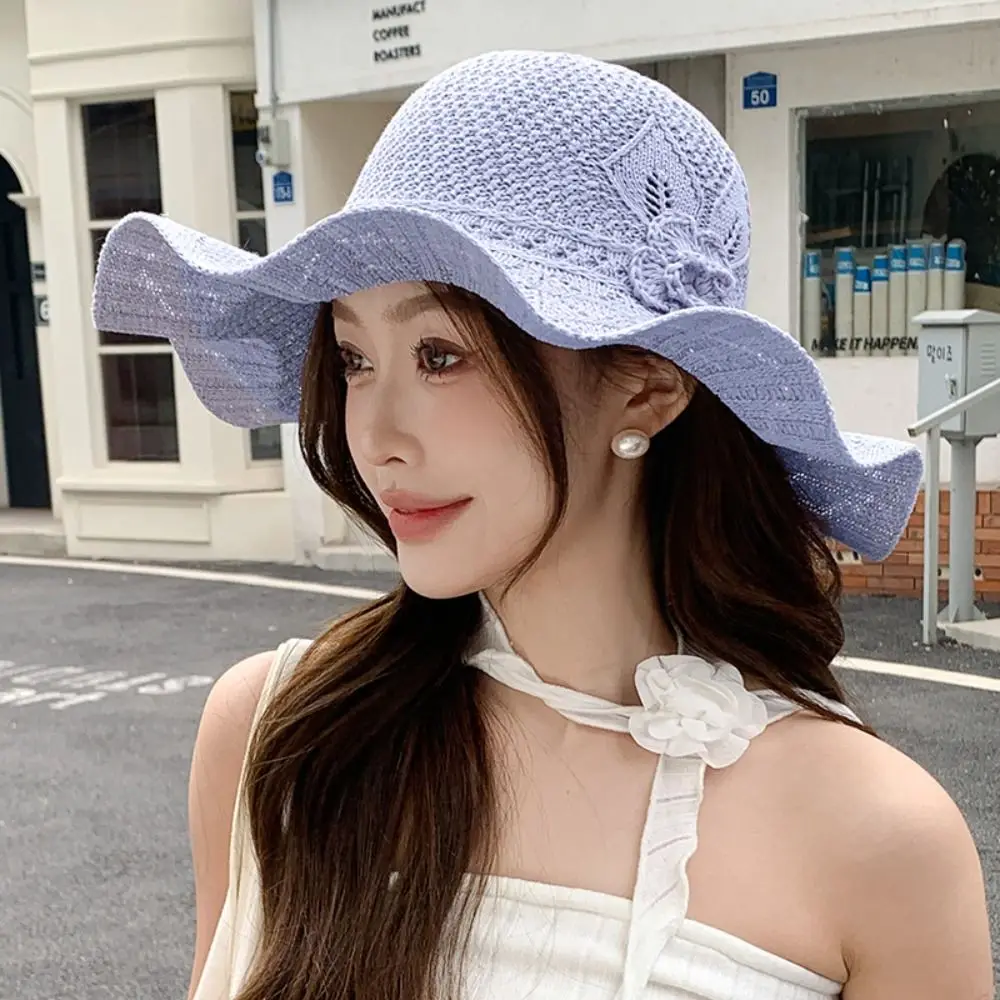 Fashion Sweet Straw Sun Hat French Style Temperament Seaside Beach Cap Visor Cap Big Brim Sun Protection Cap Spring Summer