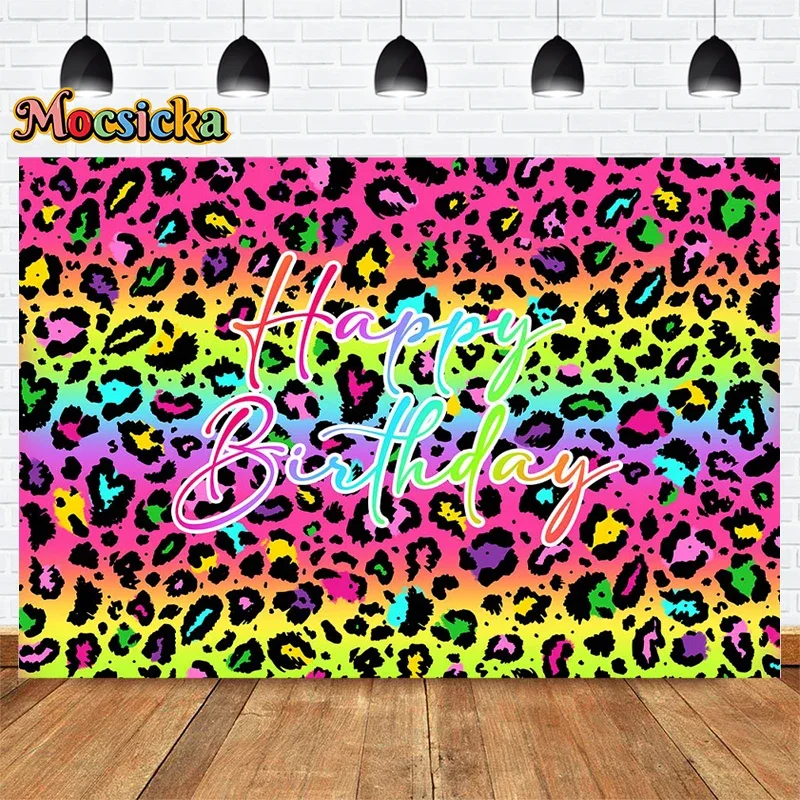 Mocsicka الساخن الفتيات حفلة عيد ميلاد التصوير خلفية ليوبارد طباعة خلفية ملونة عطلات سعيدة كعكة سحق أداة ديكور #2