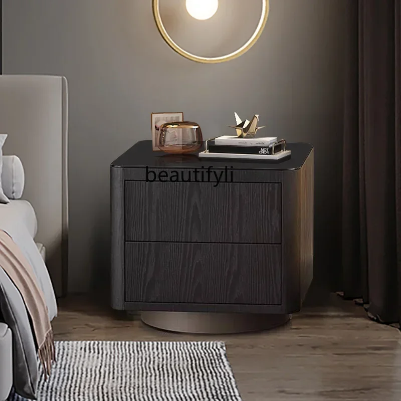 B6 لوح صخري إيطالي فاخر خفيف من الخشب الصلب بجانب السرير نموذج غرفة نوم خزانة مربعة A15