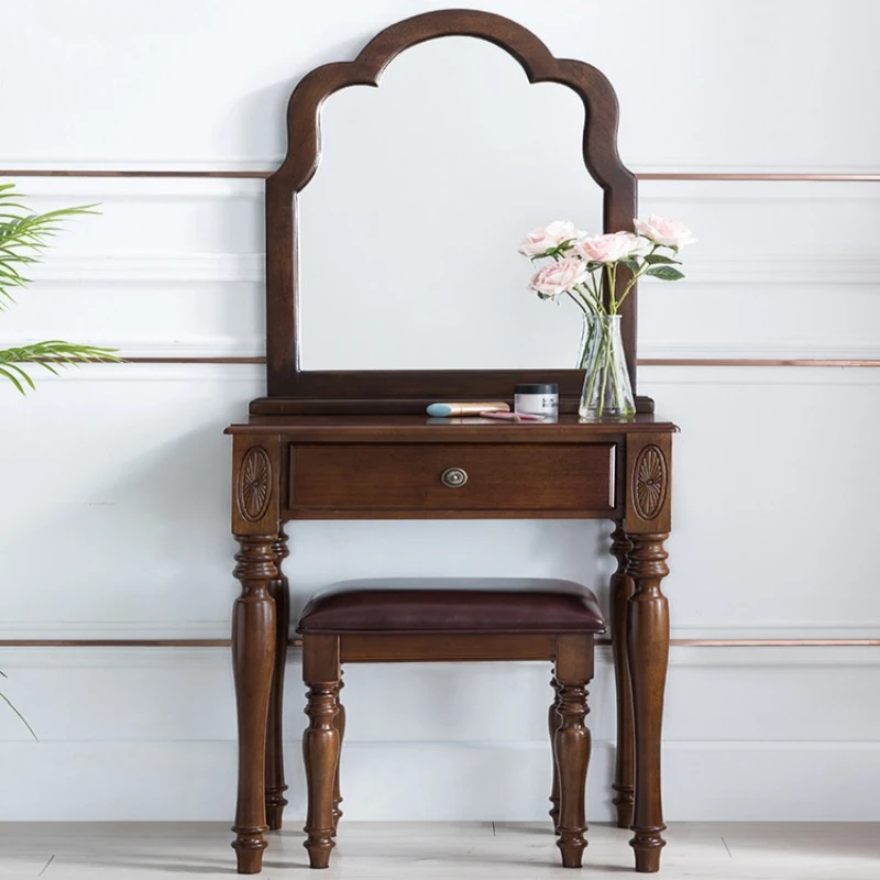 American retro Makeup vanity apartment 60CM mini narrow makeup table and chairs combination meuble rangement Bedroom furniture