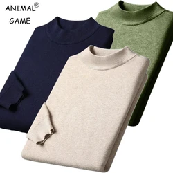 New Men's Solid Color Pullover Sweaters Half Turtleneck Long Sleeve Solid Color Breathable Streetwear Autumn Knitted Sweater Men