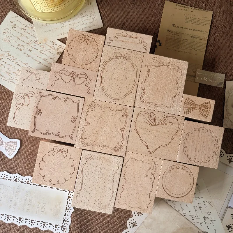 

MOONLIGHT Vintage Grace French Bowknot Lace Frame Wooden Rubber Stamp DIY Scrapbooking Photo Album Card Making Wood Seal