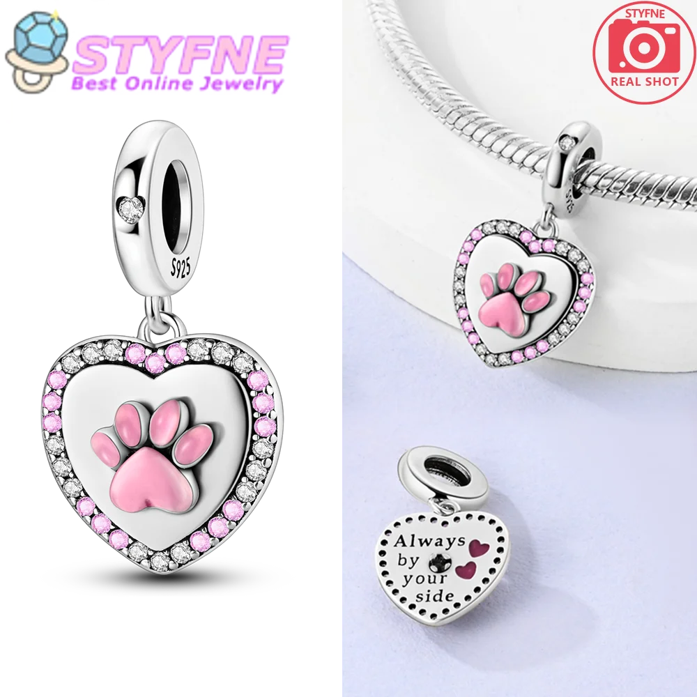 

Trendy 925 Sterling Silver Pink Rotating Claw Love Charm Fit DIY Bracelet Necklace Pet Owner Birthday Party Fashion Accessories