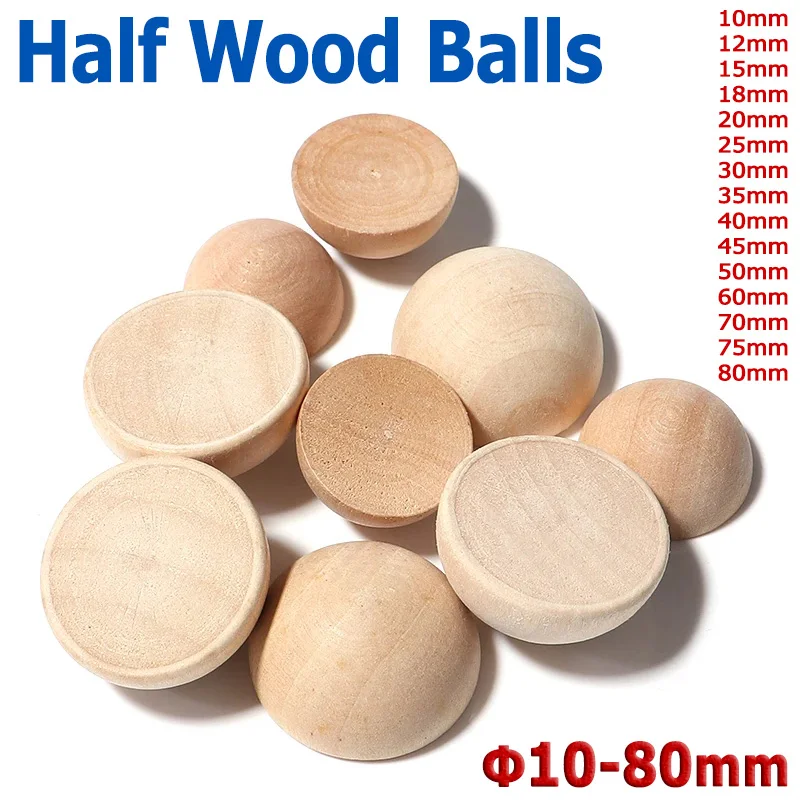 1-100pcs Half Wood Balls 10/12/15/18/20/25~80mm Natural Wooden Bead Ball Flatback Cabochon For Jewelry Making DIY Paitning Craft