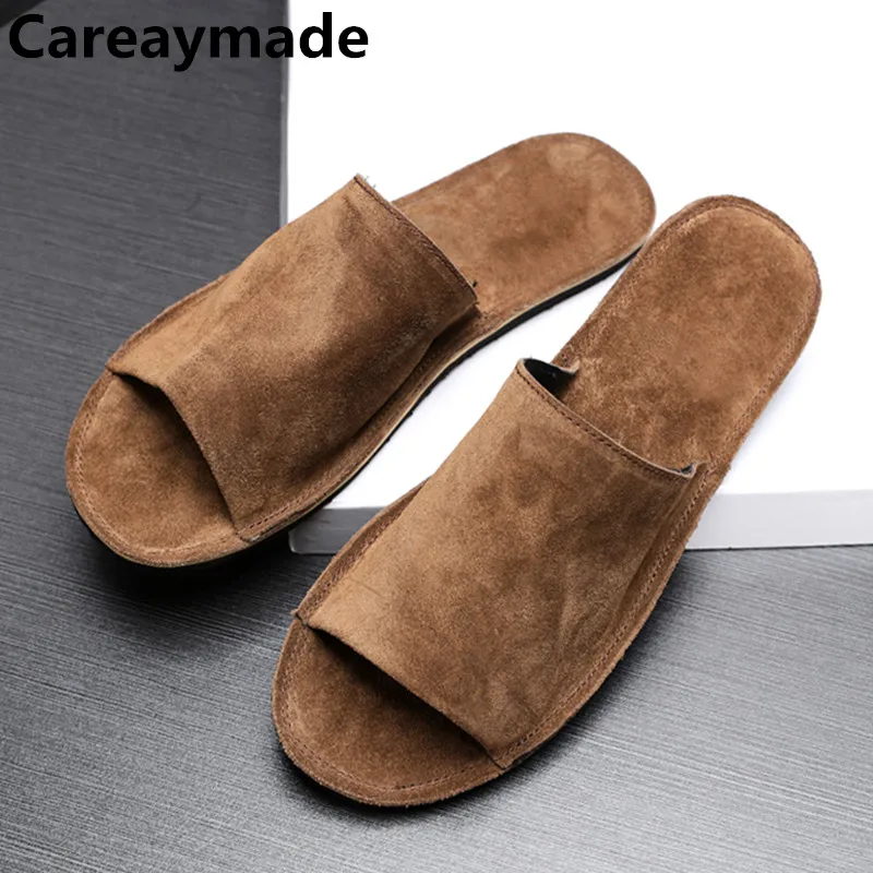 Careaymade-Genuine leather flip flops,fashionable casual youth trend breathable sandals,personalized outdoor men\'s slippers