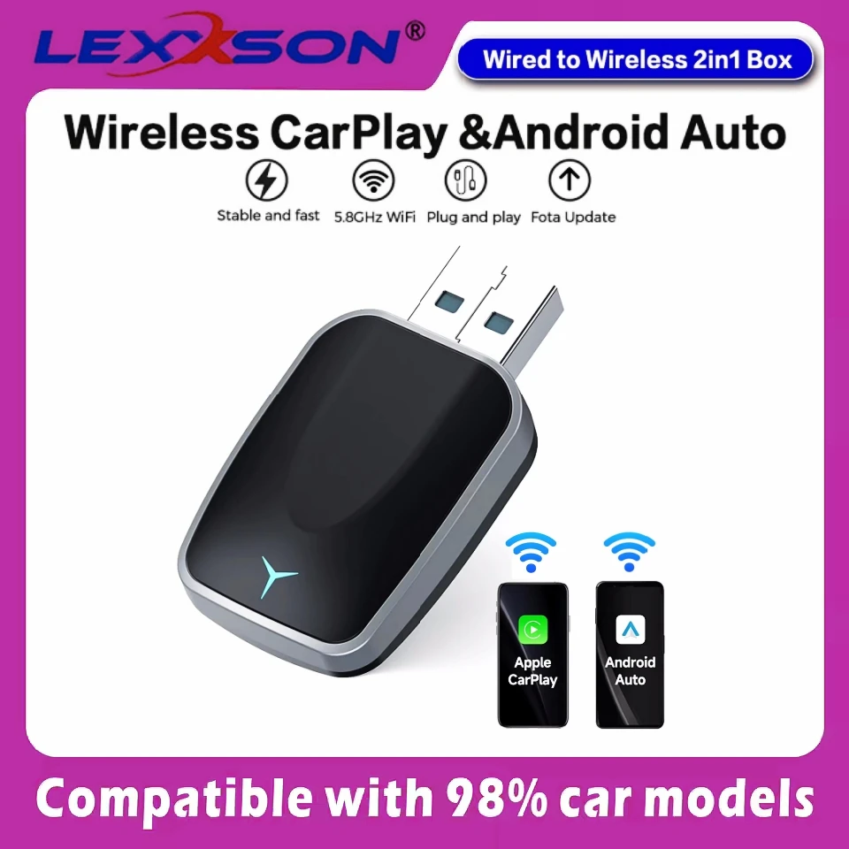 2025 New Wireless Android Auto Adapter Wired to Wireless Carplay Smart Box USB Plug and Play Online Upgrade WiFi Auto Connection