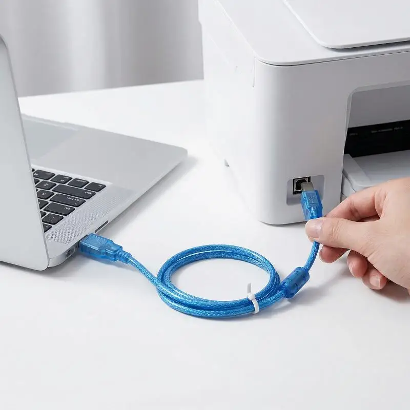 Transparent Blue Printer USB Data Cable A to B Flexible Multiple Sizes for Professional Office Use