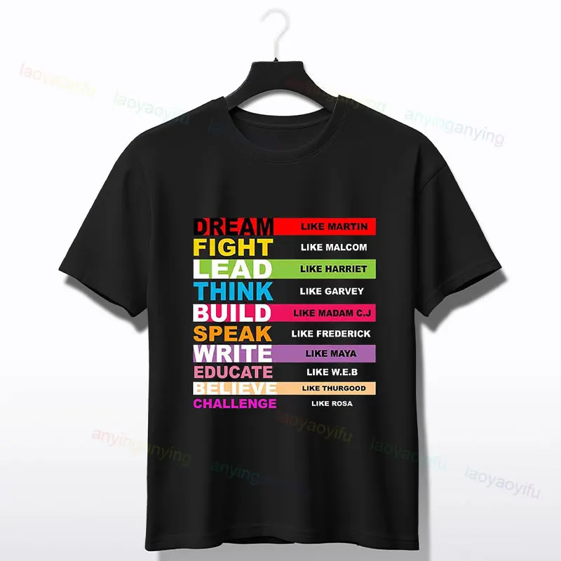 Dream Like Martin Fight Like Malcom Black History Month Premium T-Shirt Short-sleev O-neck Pure Cotton Tee Outdoor Clothing