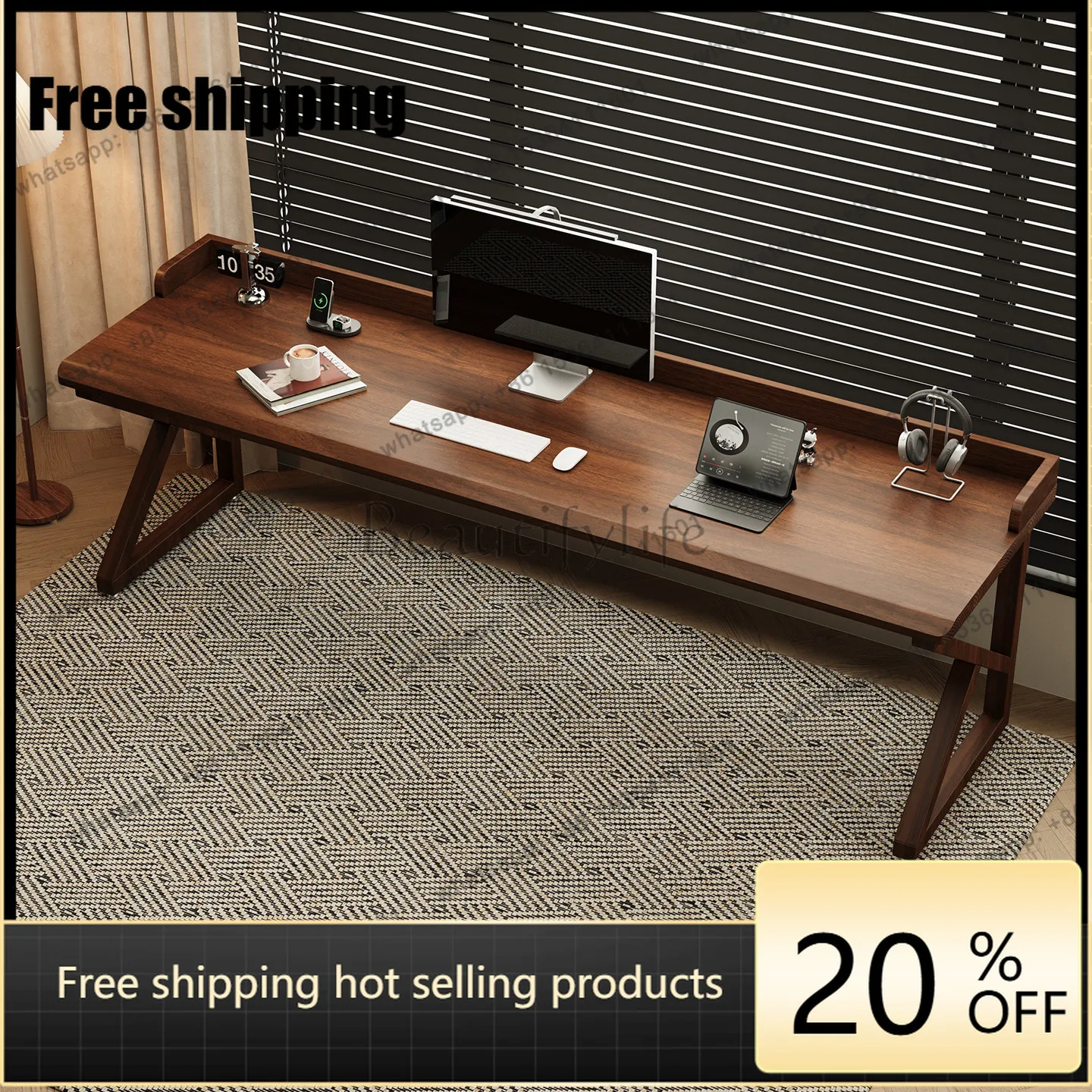 All solid wood double desk plus baffle medium antique strip bedroom