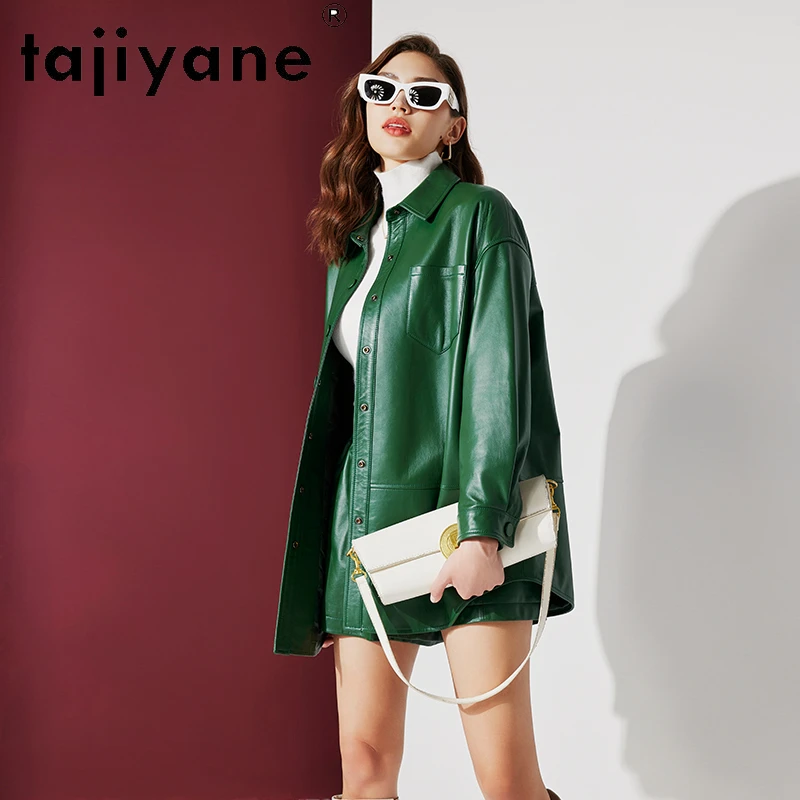 

Tajiyane Top Quality Real Sheepskin Leather Jacket Women Fashion Leather Shorts Two Pieces Loose Women's Leather Suit Outerwears