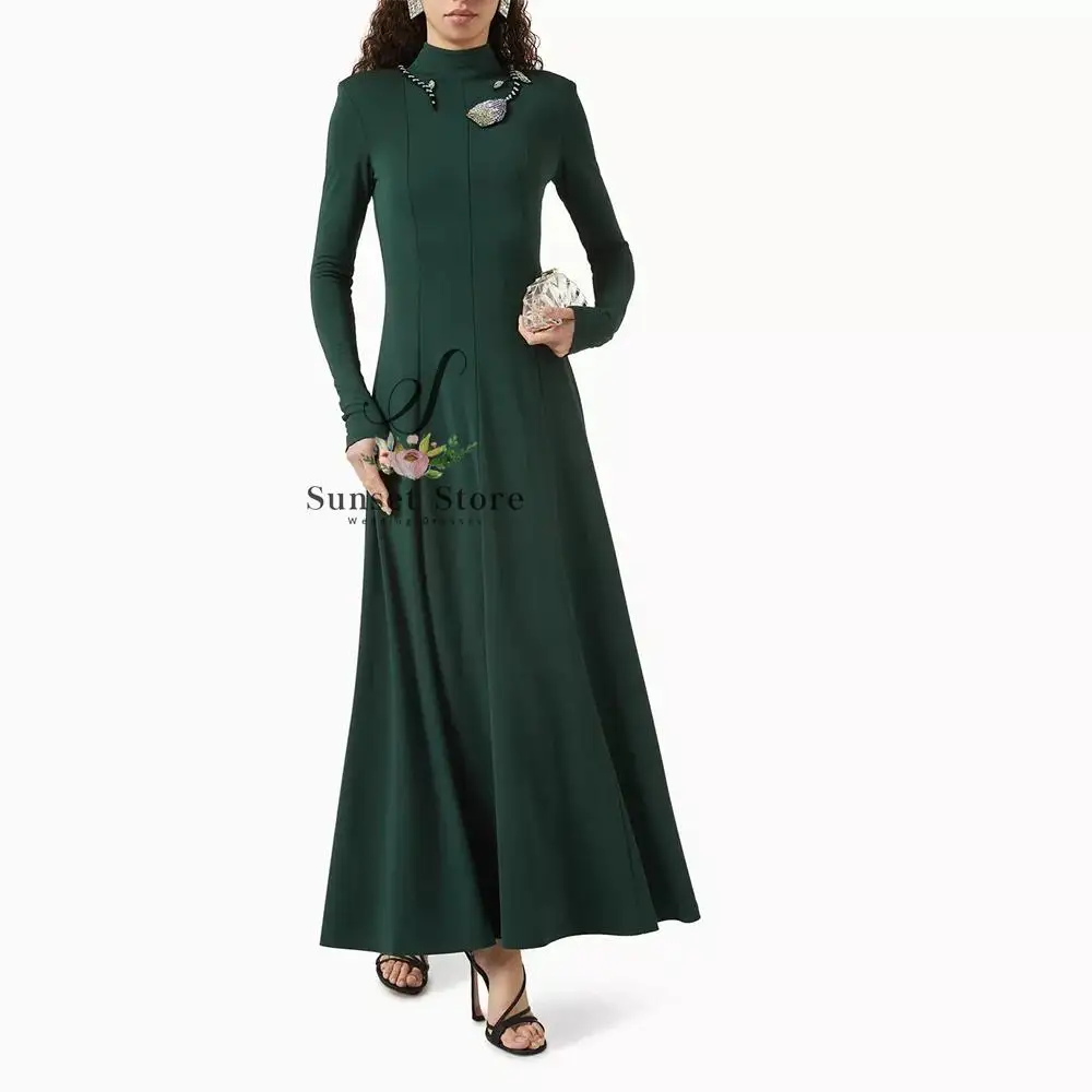 

Customized Evening Dress Long Sleeves High Collar A Line Evening Gowns for Women 2025 Crystal Formal Party Dress