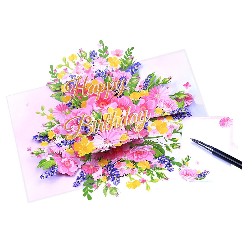 10pcs Pink Daisy Flower Origami 3D Pop UP Greeting Card Invitation For Baby Shower Wedding Birthday Xmas Party Souvenirs Gift