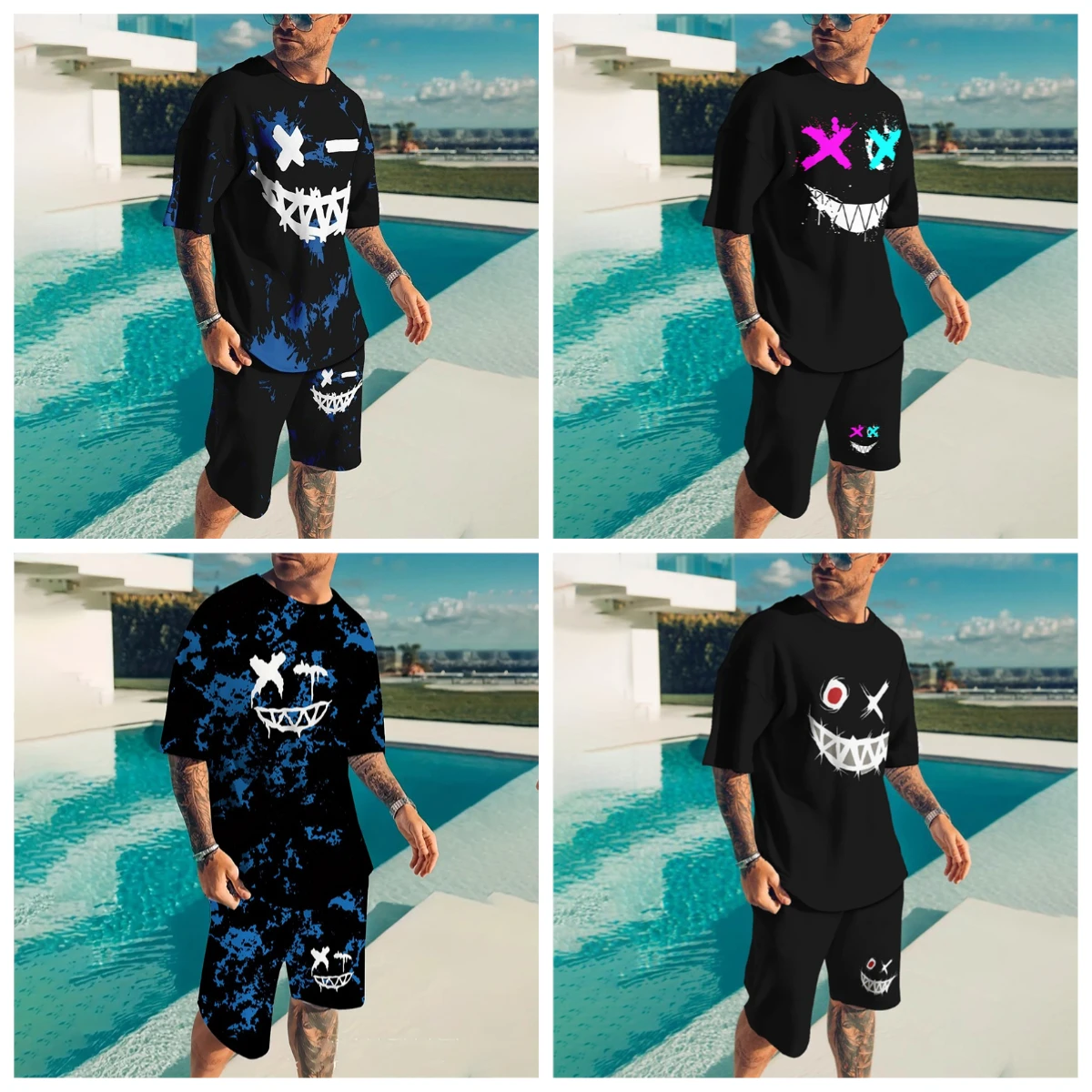 

25-26 Summer Hot-selling Fashion Trend Luxury Suit 3D Printing American Street Breathable Quick-drying T-shirt Shorts Set