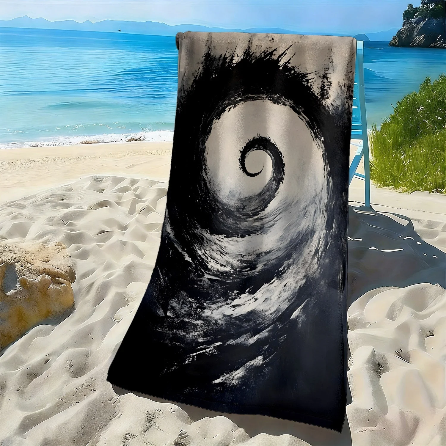 

Abstract swirling ink painting pattern polyester microfiber beach towel is highly absorbent, suitable swimming and beach outings