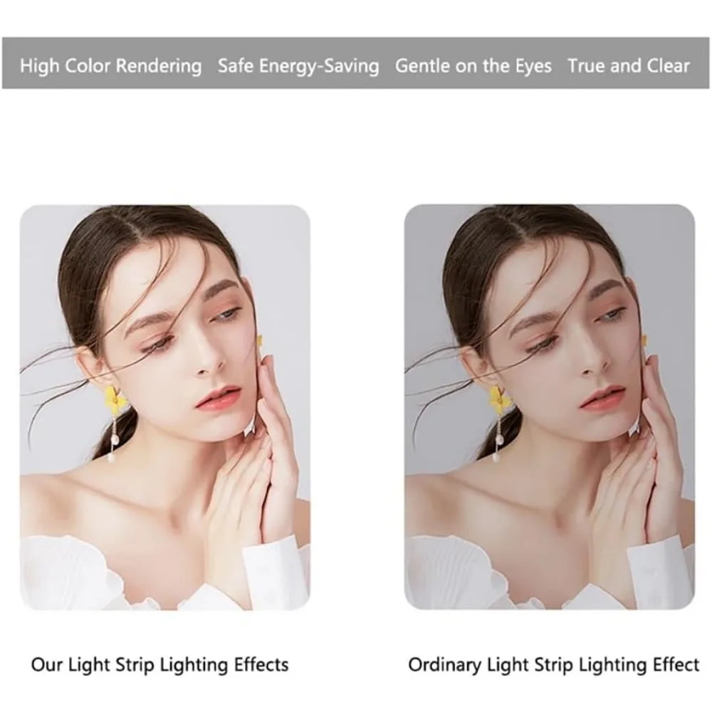 Espelho de parede LED meia lua moderno de 35 x 24 polegadas com recurso de maquiagem inteligente antiembaçante e regulável em 3 cores