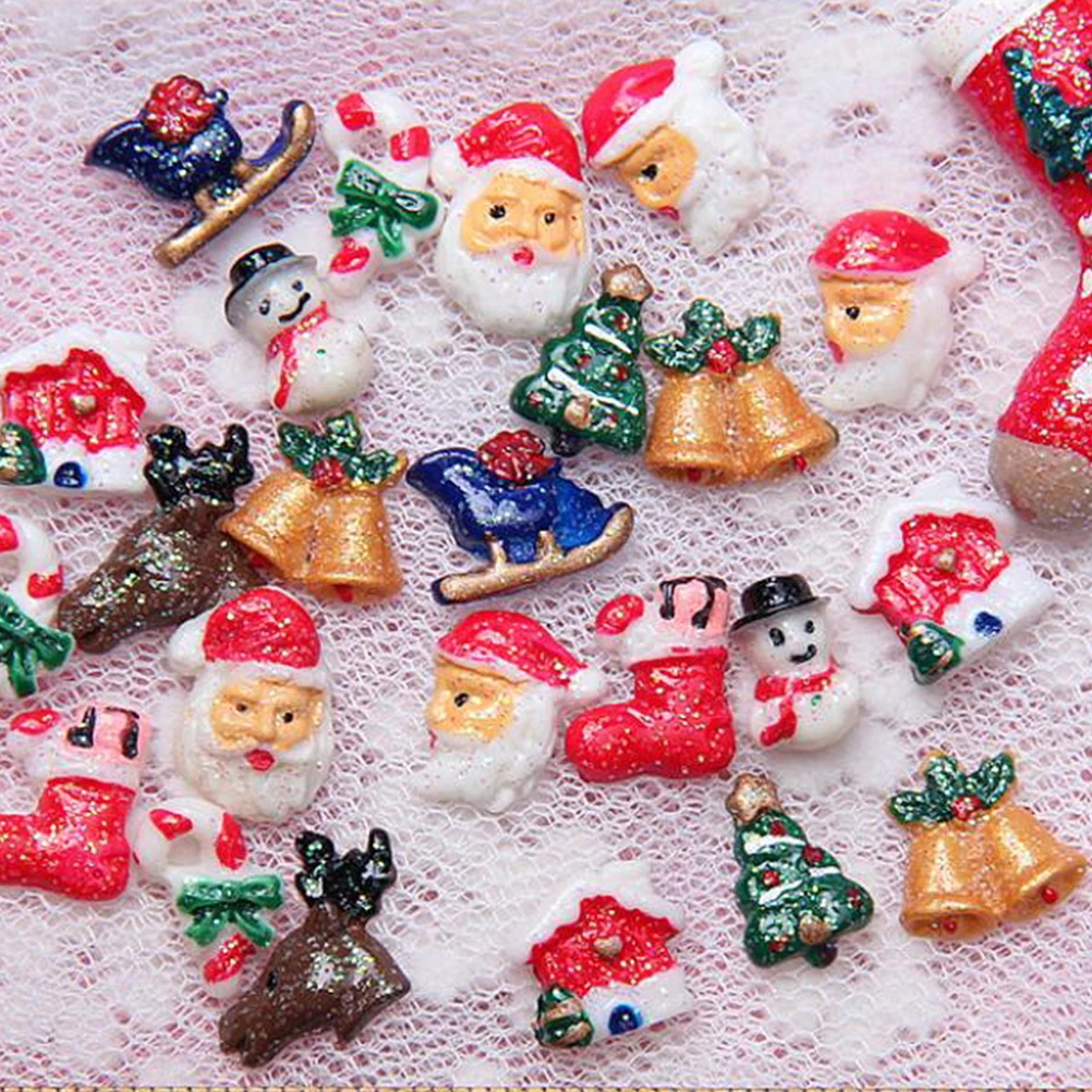 50 قطعة اكسسوارات الراتنج عيد الميلاد استرخى الخرز مسمار ديكور فني Charms بها بنفسك السحر زين للأظافر الاصطناعية الطبيعية النساء الهدايا