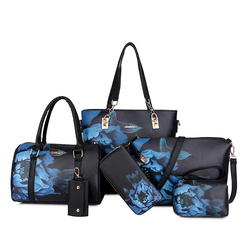 Chinese Style Floral Printing Women Handbags Shoulder Bags Set Female Practical Composite Bag 6 Piece Set Designer Brand Bolsa