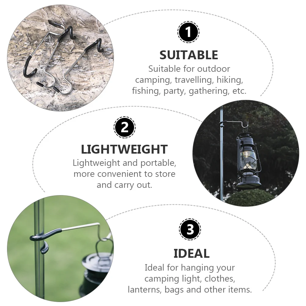 

2Pcs Stainless Steel Camping Hooks Anti-Skid Rubber Sleeve Tent Lamp Hooks Pole Light Hangers Outdoor Lantern Holder