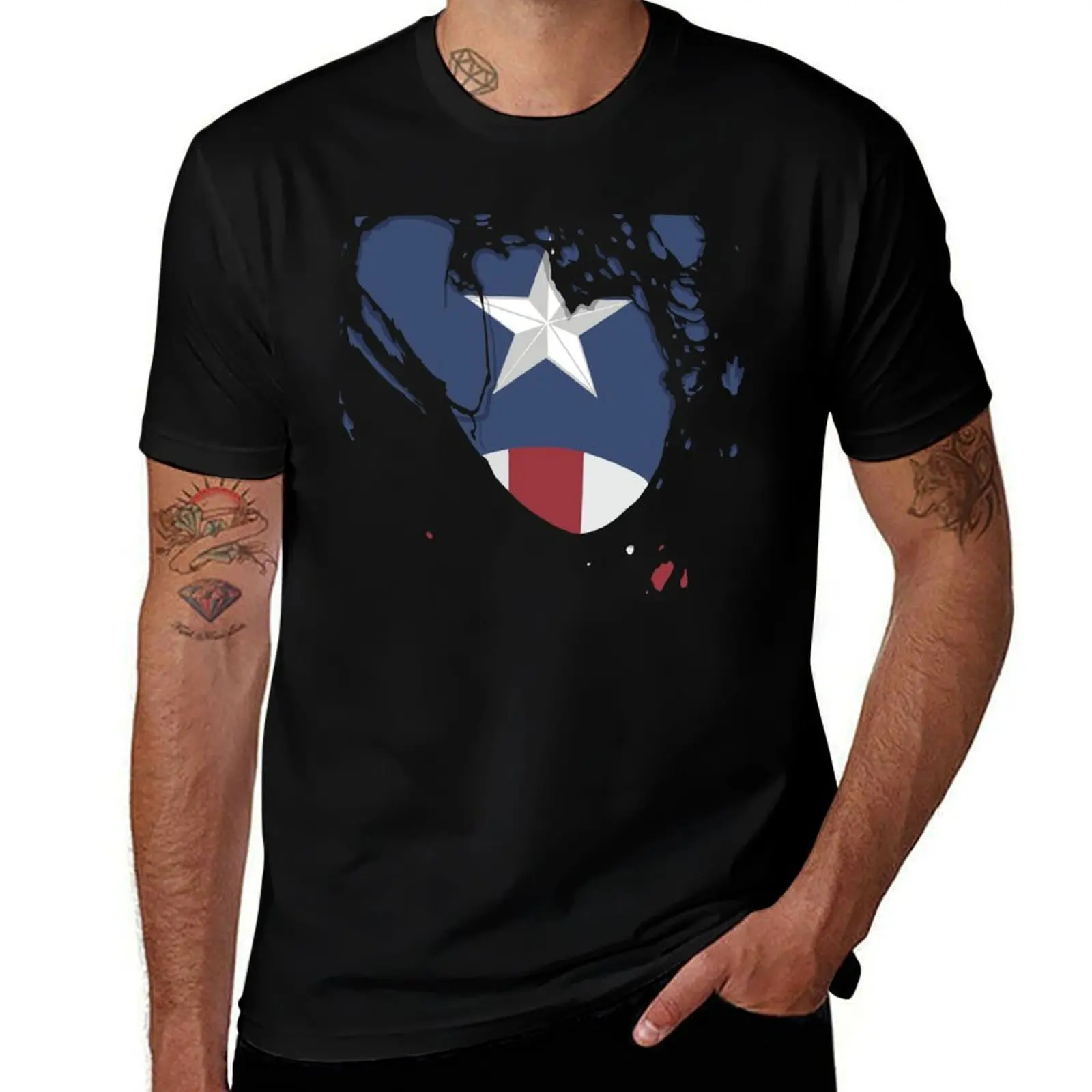 Ripped Star Spangled T-Shirt man t shirt cotton high quality t shirt man casual T-Shirt