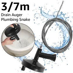 1PC 3/7M Spring Pipe Dredging Tools Manual Pipeline Dredging Sewer Cleaning Auger Snake Drain Clog Remover with Non-slip Handle