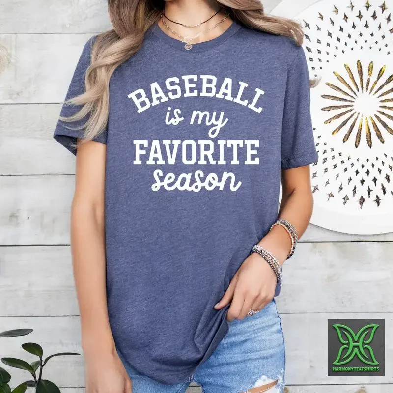 Camiseta de béisbol con la frase "La temporada de béisbol es mi favorita", regalo para mamá, para el día del partido, para amantes del deporte, para mamá deportista