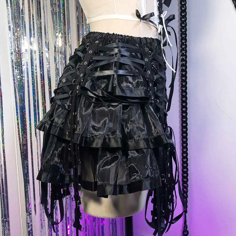 

Одежда для кибер-клуба на шнуровке в стиле готики 90-х годов E-Girls Harajuku Ручная работа Y2K Топы Эко Гранж Готические юбки Эмо DIY Kawaii Подросток Панк-рок