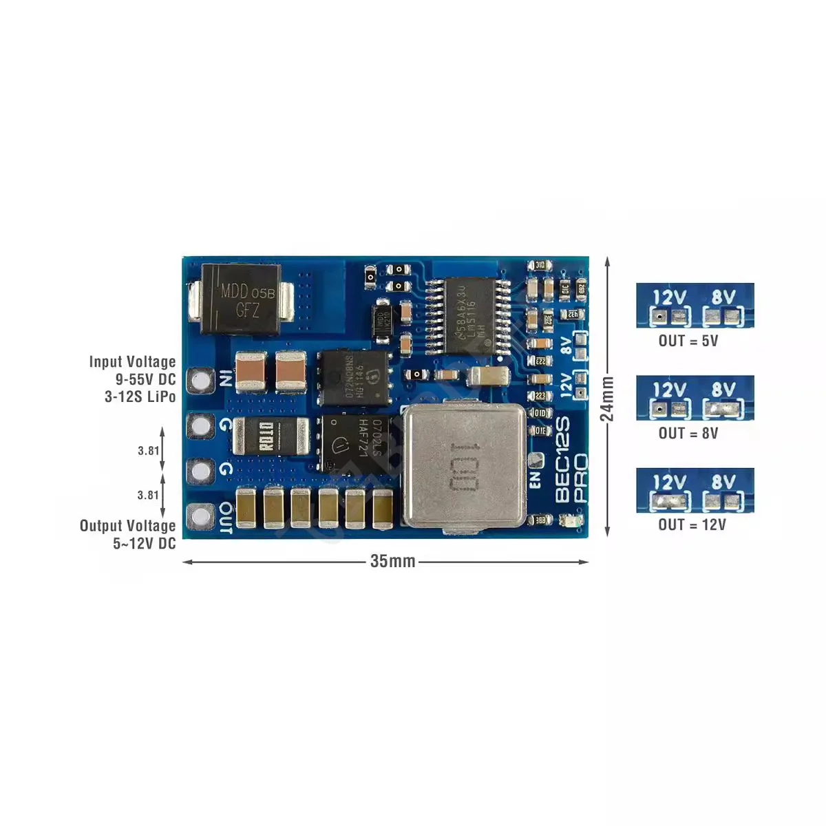 BEC12S PRO 9-55V To 5V 8V 12V 5A Voltage Regulator With Overcurrent Protection Power Supply Module For FPV Drones - view 2