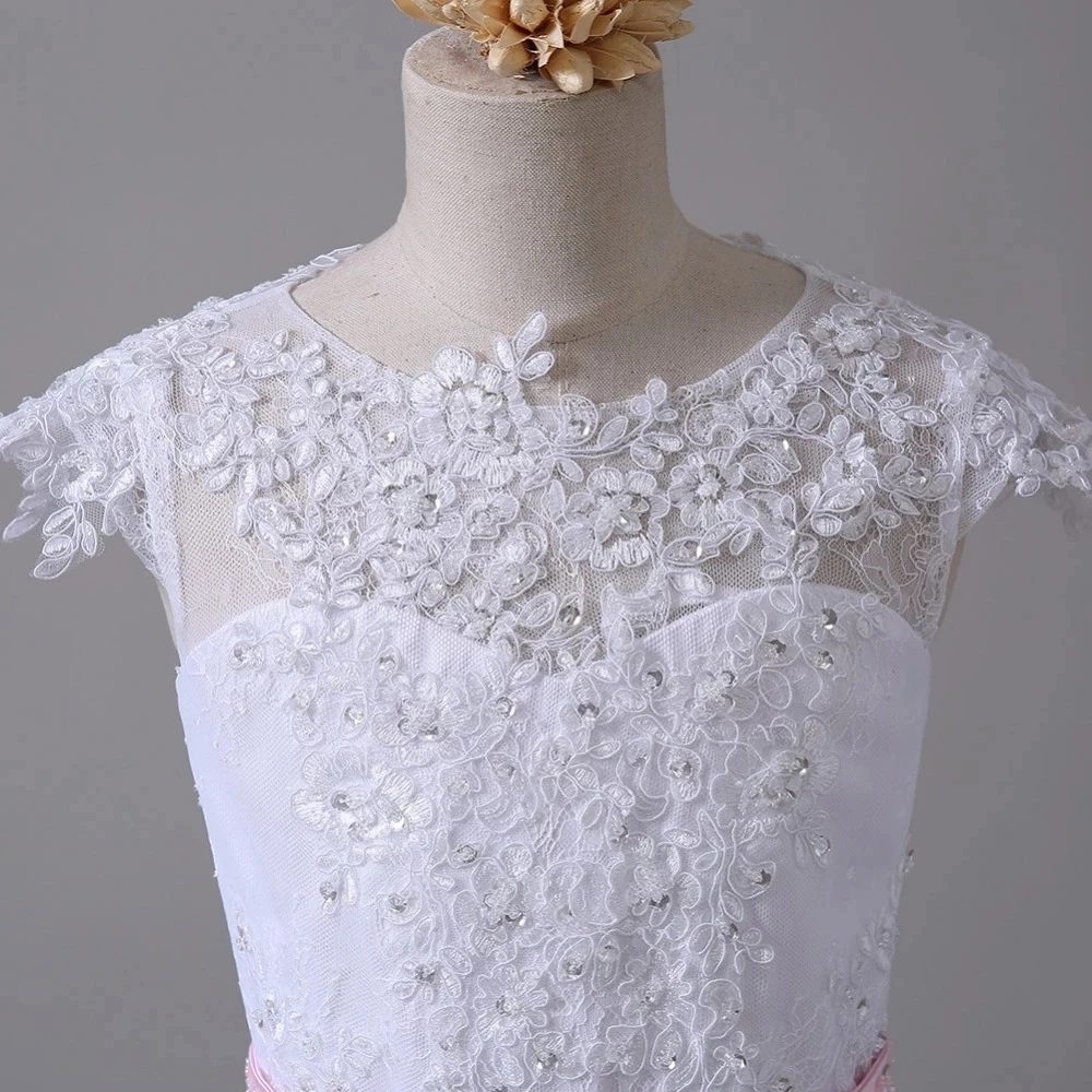 Vestidos de flores para niña, vestido de baile para boda, apliques de tul con lazo de cuentas, vestidos largos de primera comunión para niña, niños pequeños