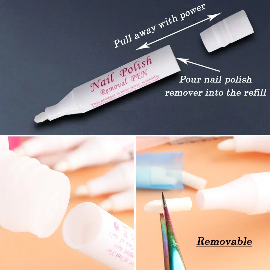 1pcs Removal Pen UV Gel Nail Polish Remover Pen Nail Art Corrector Manicure Cleaner Erase Pen +3 Tips Refillable Tools