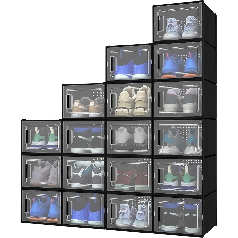 

XX-Large 18 Pack Shoe Storage Organizer, Fit up to US Size 15, Clear Plastic Stackable Shoe Box for Closet