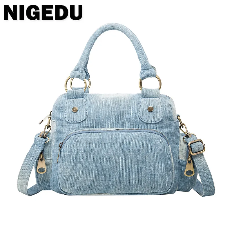 Vintage Women handbag Quality Denim Female Shoulder Bag New Luxury Design lady Totes Casual Cowboy ladies messenger Bag blue