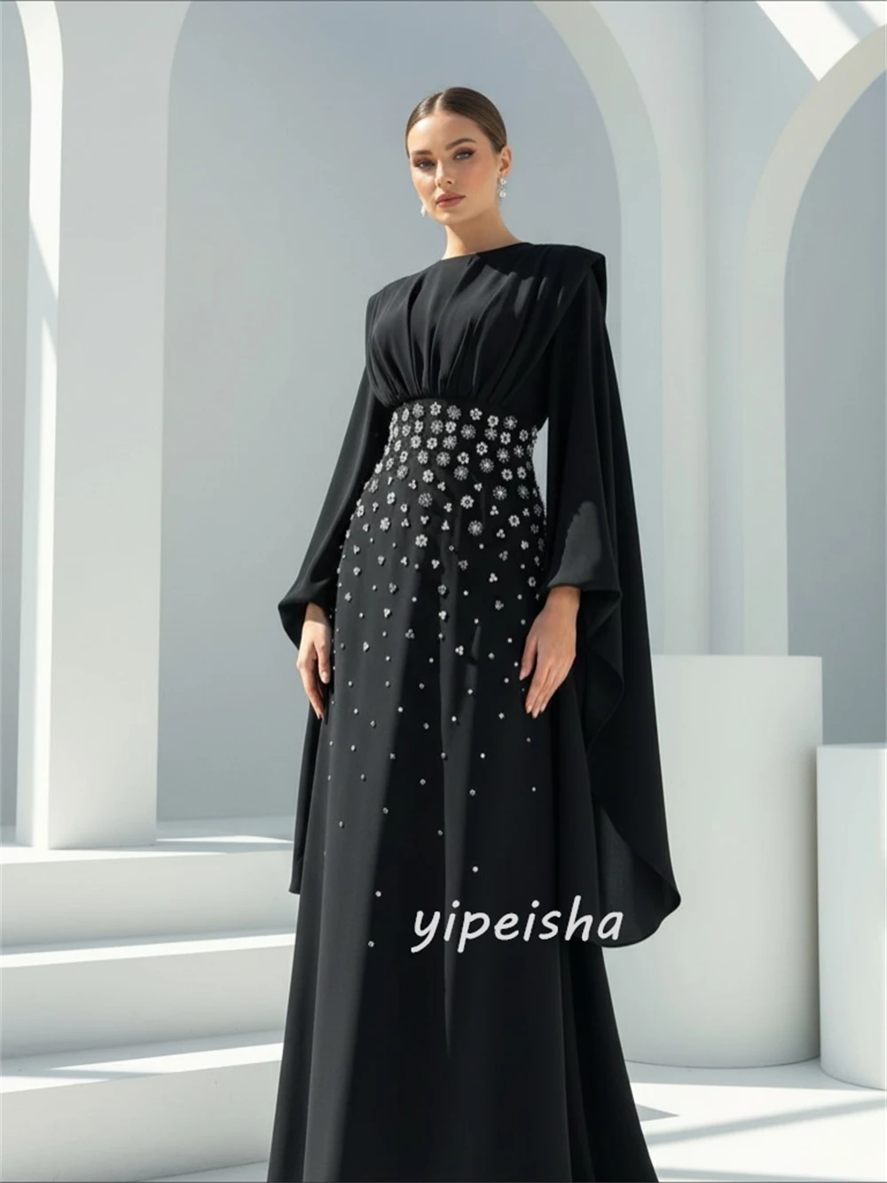 Классический трикотаж в современном стиле по индивидуальному заказу, со стразами и бисером, прямые длинные платья с круглым вырезом, вечерние платья, доступны размеры в стиле ретро