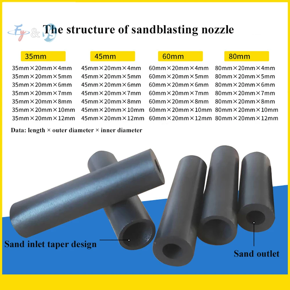 Boron Carbide Nozzle 35-80mm Length 6-12mm Hole Size Industrial Sandblasting Tip For Sandblaster Machine Repair Spare Parts