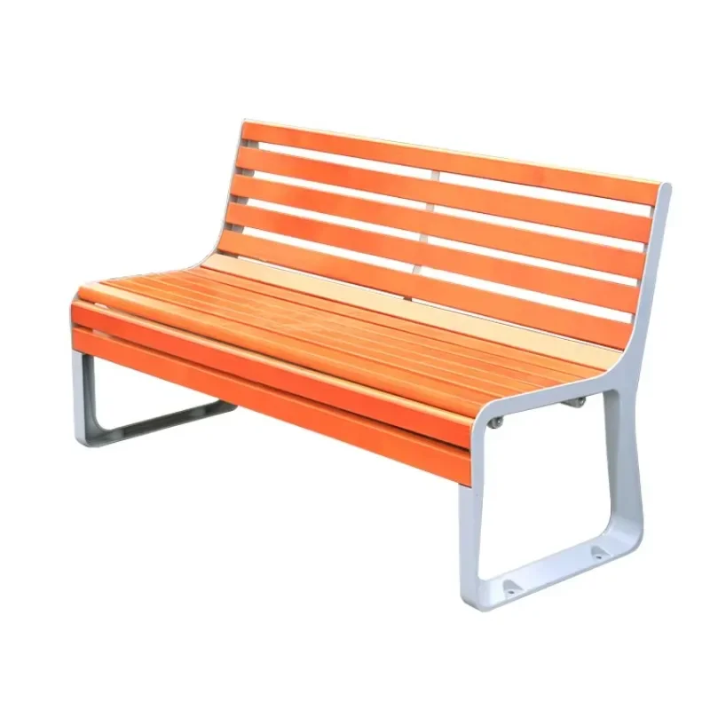 Cast aluminum waterproof  public bench chair modern patio with backrest outdoor wooden commercial wood garden metal park