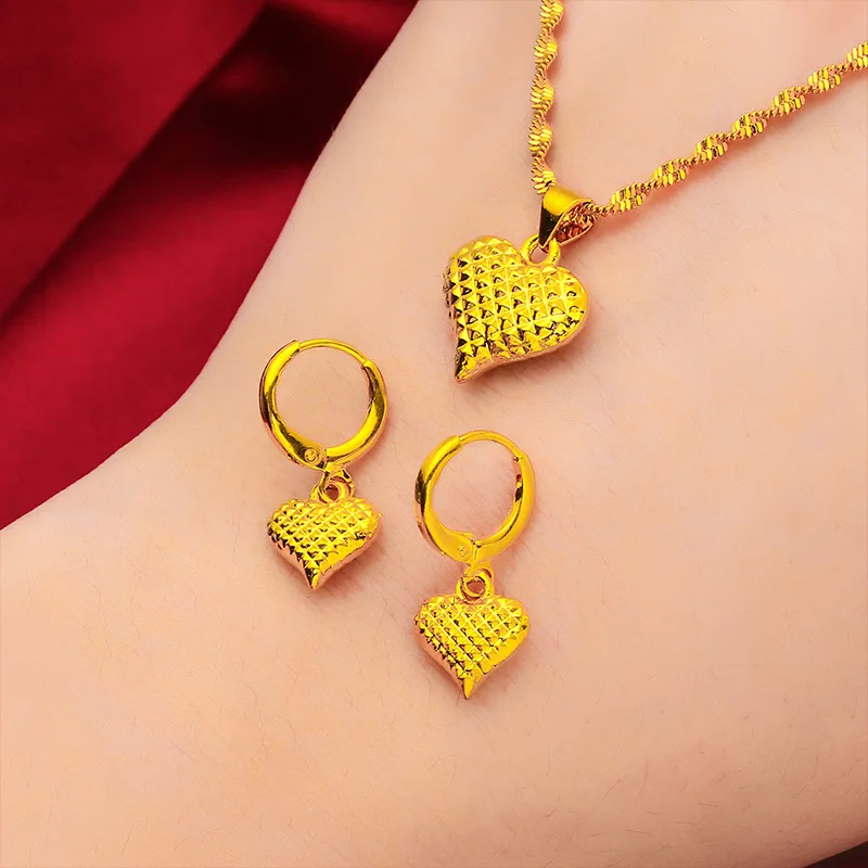 Fashion 24K Gold Plated Ethiopian Jewellry Charm Woman\'s Pendant Necklace Earrings Sets Nigeria Bride Wedding Gifts Wholesales