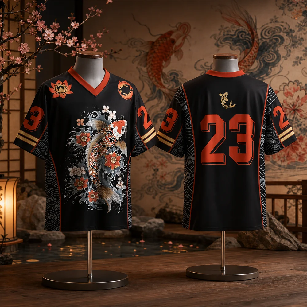 Unisex Quick-Dry Breathable 3D Print Japanese Red Gold Koi Fish Lotus Wave T-Shirt Casual Fashion Sport Parent-Child Top