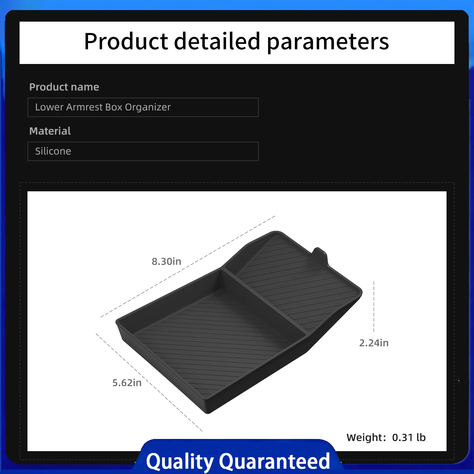 Car Armrest Storage Box Lower Tray Silicone Tidying Organizer Accessories For Tesla Model Y Standard RWD 2025 2026